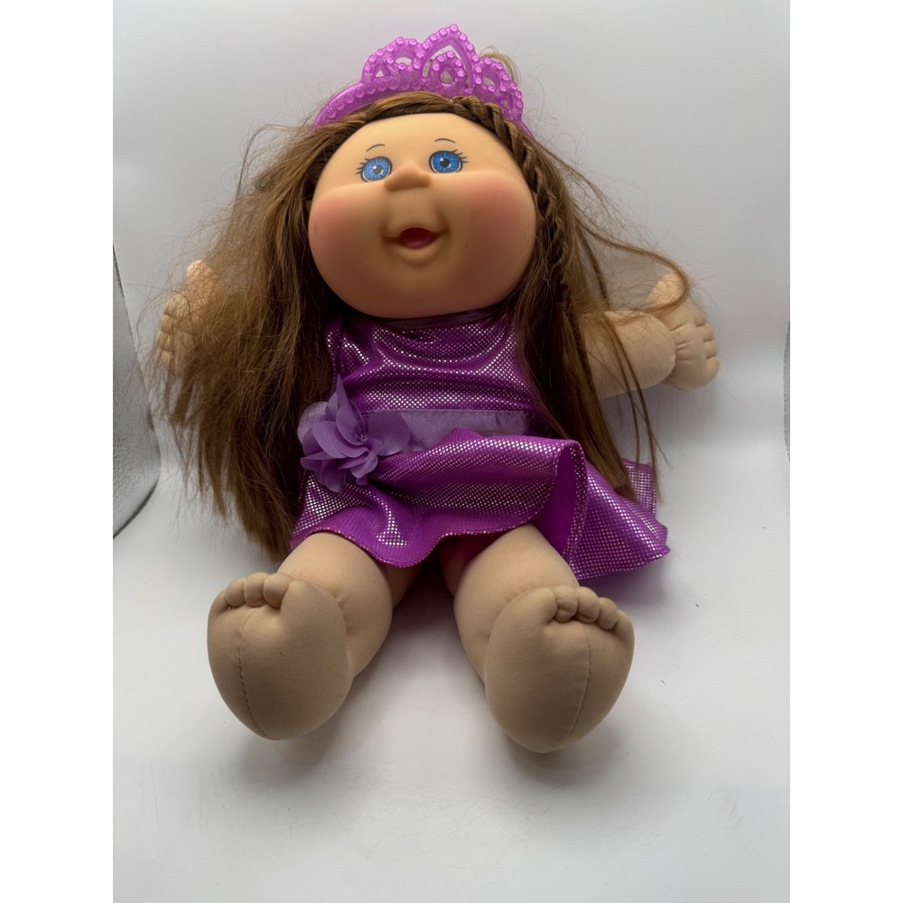 Vintage Cabbage Patch Kid Doll Purple Sparkle Dress Blue Eye Brown Hair Princes - Picture 3 of 9